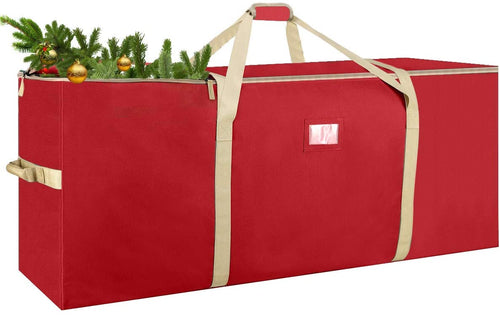 Housolution Borsa Portaoggetti per Albero di Natale, Custodia per Alberi Smontati Fino a 8 Piedi, Sacca Borsa in Oxford 600D con Manici a Fibbia e Doppia Cerniera per Alberi Artificiali, Rosso + Oro