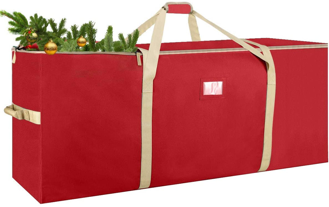 Housolution Borsa Portaoggetti per Albero di Natale, Custodia per Alberi Smontati Fino a 8 Piedi, Sacca Borsa in Oxford 600D con Manici a Fibbia e Doppia Cerniera per Alberi Artificiali, Rosso + Oro