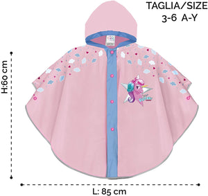 PERLETTI Mantellina Pioggia Bambina Unicorno Rosa - Poncho Antipioggia Baby Unicorn con Cappuccio e Bottoni - Kway Bimba per Bambine con Nuvolette - Impermeabile Taglia 3 4 5 6 Anni Rosa 3-6 anni