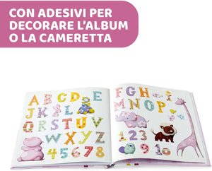 Chicco Album dei Ricordi Rosa, Libro Nascita per Neonati e Bambini, Diario con Spazi per Note e Fotografie, con Adesivi e Metro Muro per Seguire la Crescita del Bambino - Regalo Neonata 0+ Mesi