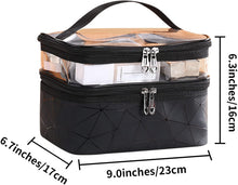 Carica l'immagine nel visualizzatore di Gallery, AIBAOBAO Borsa per il trucco, borsa per cosmetici grande a doppio strato, borsa per articoli da toeletta da viaggio professionale con manico Nero