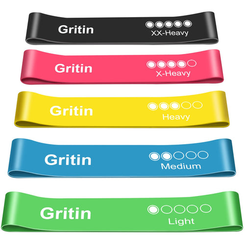 Gritin Elastici Fitness, [Set di 5] Banda Elastica Fasce Elastiche di Resistenza di Lattice con Istruzioni per l'esercizio in Italiano e Borsa per Il Trasporto per Crossfit, Yoga, Pilates