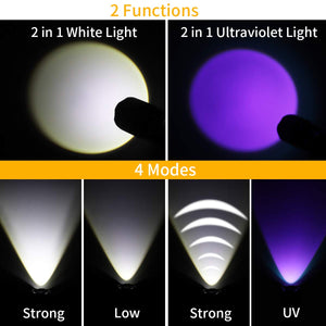 Torcia Tattica UV 2 in 1, a LED con 500LM, di UV+Bianco Luce - Ilgrandebazar