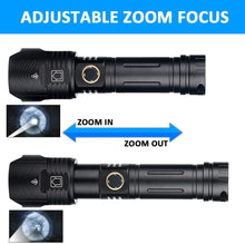 Carica l'immagine nel visualizzatore di Gallery, Kit torcia tattica ricaricabile,3000 lumen Super Bright XHP90 LED 5 modalità Zoomable,Impermeabile Potente per caccia di emergenza Escursionismo in campeggio (26650 Batteria e caricabatterie inclusi)