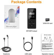 Carica l&#39;immagine nel visualizzatore di Gallery, Wodgreat Lettore MP3, MP3 Player Multifunzione Bambini Lettore Musicale Portatile con Scheda SD da 32 GB, Mini Lettore MP4 con Radio Video E-Book, HiFi Sound Schermo LCD da 1,8 pollici (nero) 32GB