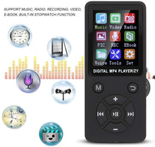 Carica l'immagine nel visualizzatore di Gallery, FOLOSAFENAR Musica T1 Lettore MP3 MP4 Supporto BT Memoria 32G Pulsanti a Otto diagrammi ， Mini MP4 Portatile ， Supporto Scheda di Memoria 32G ， Supporto per Musica, Radio(Nero)