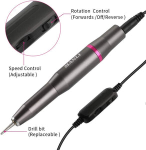 Manli - Limaunghie elettrico, fresa elettrica per unghie, set per manicure, pedicure, con 11 corpi intercambiabili e 36 nastri abrasivi