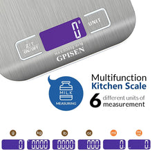 Carica l'immagine nel visualizzatore di Gallery, GPISEN Bilancia da Cucina Smart Digitale con Funzione Tare,5kg/11 lbs Professionale Acciaio Inox Alta Precision Bilancia Elettronica per la Casa e la Cucina,Argento,(2 Batteries Incluse)