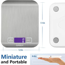 Carica l'immagine nel visualizzatore di Gallery, GPISEN Bilancia da Cucina Smart Digitale con Funzione Tare,5kg/11 lbs Professionale Acciaio Inox Alta Precision Bilancia Elettronica per la Casa e la Cucina,Argento,(2 Batteries Incluse)
