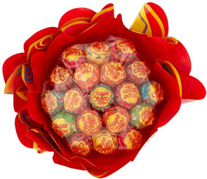 Chupa Chups Flower Bouquet, Lollipop Gusti Frutti Assortiti al Limone, Arancia, Fragola, Mela, Anguria e Ciliegia, Bouquet da 19 lecca lecca Monopezzo, Ottimo come Idea Regalo