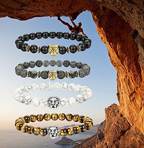 BESTEEL Gioielli 4PCS Bracciali Perle Roccia Lavica per Uomo Donna... - Ilgrandebazar