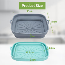 Carica l'immagine nel visualizzatore di Gallery, Alyvisun 2 Pezzi Silicone per Air Fryer Teglie Accessori per Friggitrice ad Aria Contenitori Cestello Riutilizzabile Quadrato Tappetino Stampi per Airfryer, Microonde, Forno (Blu+Grigio)