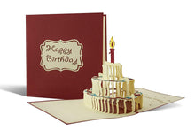 Carica l&#39;immagine nel visualizzatore di Gallery, Biglietto auguri 3d, invito per feste pop up con torta tridimensionale a comparsa, perfetto come buono regalo o portasoldi, carta auguri compleanno o anniversario con busta inclusa