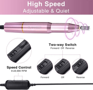 Fresa Unghie Elettrica, GLAMADOR Trapano Elettrico per Unghie Kit, Trapani e accessori elettrici per manicure, Professionale Portatile per Ricostruzione Unghie Manicure e Pedicure, 20000 Giri, Rosa