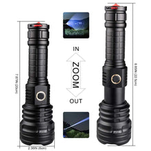Carica l&#39;immagine nel visualizzatore di Gallery, Torcia LED XHP90 Ricaricabili USB Alta Potente, 10000 Lumens Militare Torcia Elettrica Ultra Luminosa Impermeabile, Regolabile Focus e 5 Modalità di Illuminazione