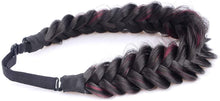 Carica l'immagine nel visualizzatore di Gallery, BOBIYA - Fascia per capelli sintetici a 2 fili, con trecce intrecciate classiche, trecce intrecciate, elasticizzate, per donne e ragazze, accessorio boho, 62 g (nero naturale misto bordeaux) Nero Naturale Misto Borgogna