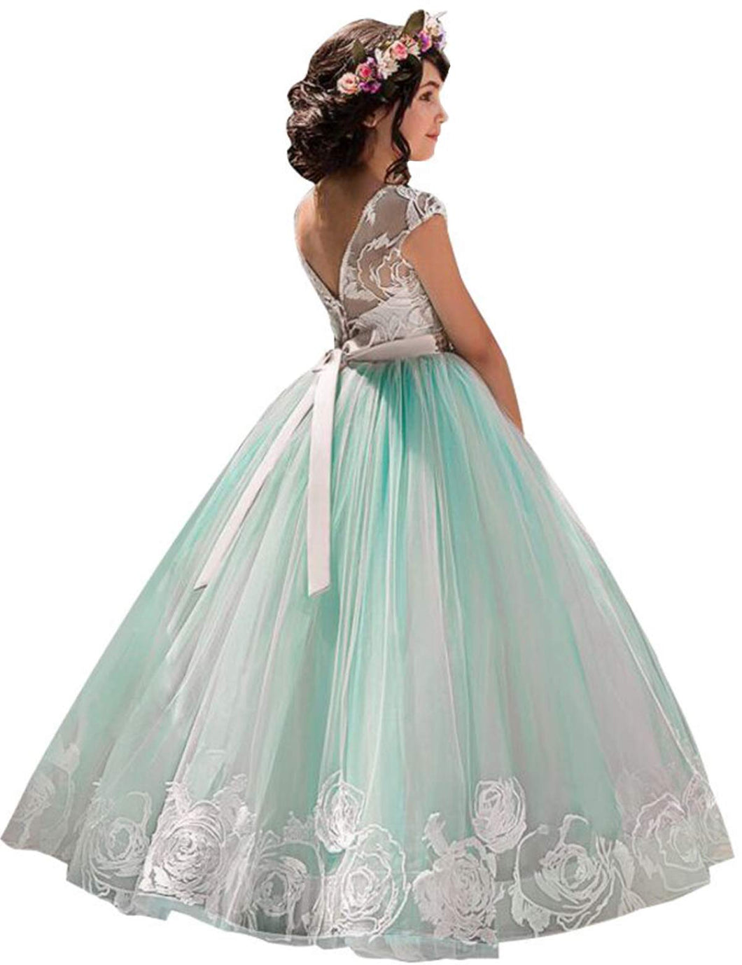 Abito Cerimonia Donna Ragazze Pizzo Ricamo Fiore Matrimonio Abito