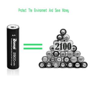 BONAI Batterie Ricaricabili AA Alta Capacità, 2800mAh Pile Stilo 8AA+C - Ilgrandebazar
