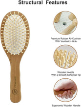 Carica l'immagine nel visualizzatore di Gallery, FREATECH Spazzola Capelli in Legno con Cuscino d'aria in Gomma per Districare Capelli e Massaggio Cuoio Capelluto, Antistatico e Liscio Crespo, Pettine Multiuso Denti Larghi in Fibra di Carbonio