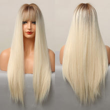 Carica l'immagine nel visualizzatore di Gallery, HAIRCUBE Parrucca lunga diritta, parrucche sintetiche per le donne Parrucche naturali in oro bianco con frangia Parrucche resistenti al calore Cosplay Party Piatto