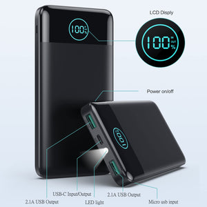 AXNEB Power Bank 13800mAh,Ultra Sottile & Leggero Caricatore Portatile con Display LCD,3A PD USB C Ingressi&Uscite Powerbank con Torcia LED Batteria Esterna per iPhone Samsung Huawei Xiaomi ECC-Nero