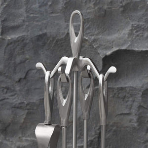 Set di Strumenti per Caminetti 5 Pezzi in Argento Porta Attrezzi, Silver - Ilgrandebazar