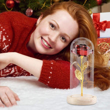 Carica l&#39;immagine nel visualizzatore di Gallery, Duokon Luce a LED Fiore Rosa conservata con Coperchio in Vetro e Base Rosso - Ilgrandebazar