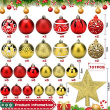 Carica l'immagine nel visualizzatore di Gallery, VIPNAJI Palline di Natale 101pz Palline Natalizie Decorazioni Albero di Natale Palla Palline decorative Rosso e Oro Con Cima dell'albero, Plastica decorazioni per albero di Natale Addobbi Feste Nozze