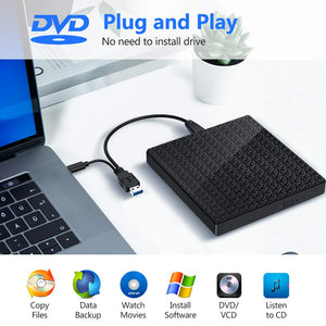 Unità CD DVD esterna, masterizzatore e lettore CD-RW/VCD-RW portatili Black - Ilgrandebazar