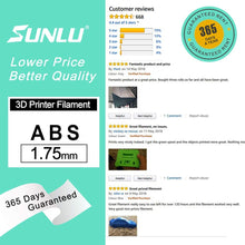Carica l'immagine nel visualizzatore di Gallery, SUNLU 3D Printer Filament ABS, 1.75mm ABS 3D Printer Filament, 3D Printing Filament ABS for 3D Printer, 1kg, Black