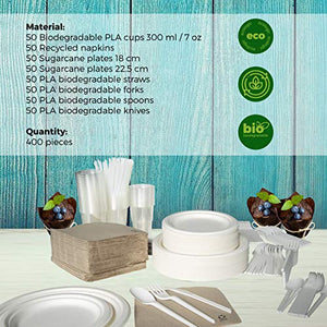 Stoviglie monouso da 400 pezzi per 50 persone. Confezione di 400 Pcs