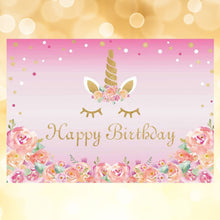 Carica l'immagine nel visualizzatore di Gallery, LUOEM Unicorno a tema Photo Background Unicorno Birthday Party Photo Background per bambini Baby Kids Girls Toddles Sfondo Baby Shower Festa di compleanno Fiori Sfondo pavimento 90x150cm