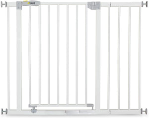Hauck Open'n Stop Cancelletto di Sicurezza 96 - 101 cm, Estensione 21 cm a pressione, senza fori, Compatibile con Estensioni Separate e Adattatore Y, Metallo, Bianco, Per ringhiere rotonde