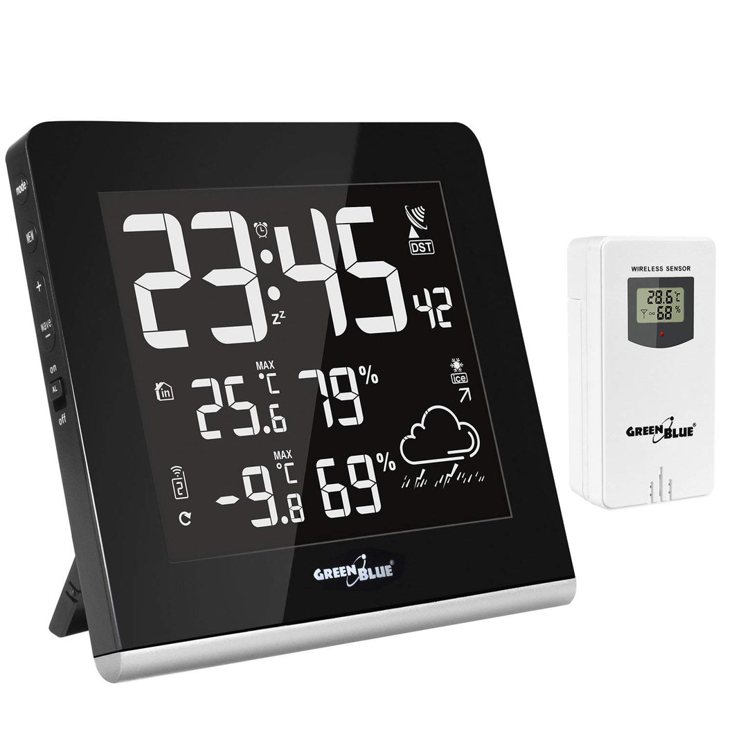 GreenBlue GB151 DCF Stazione Meteo Wireless Con Sensore Esterno Nero - Ilgrandebazar
