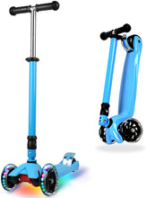 Carica l'immagine nel visualizzatore di Gallery, IMMEK Monopattino Pieghevole 3 Ruotes per Bambino e Bambina 3 a 14 Anni Bambini Giocattoli Regali Scooter Manubrio Altezza Regolabile con Tre Luce LED Ruotes Carico Massimo 50KG (Blu)