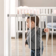 Carica l&#39;immagine nel visualizzatore di Gallery, Hauck Open&#39;n Stop Cancelletto di Sicurezza 96 - 101 cm, Estensione 21 cm a pressione, senza fori, Compatibile con Estensioni Separate e Adattatore Y, Metallo, Bianco, Per ringhiere rotonde