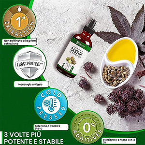 Kanzy Olio di Ricino per Ciglia e Sopracciglia 100ml Olio di Ricino per Capelli, Unghie, Pelle e Barba 100% Pura Biologico Castor Oil con Set di Pennelli