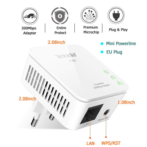 Tenda Powerline P200Kit 200Mbps Homeplug AV, AV200+1Porta, AV200+1Porta - Ilgrandebazar