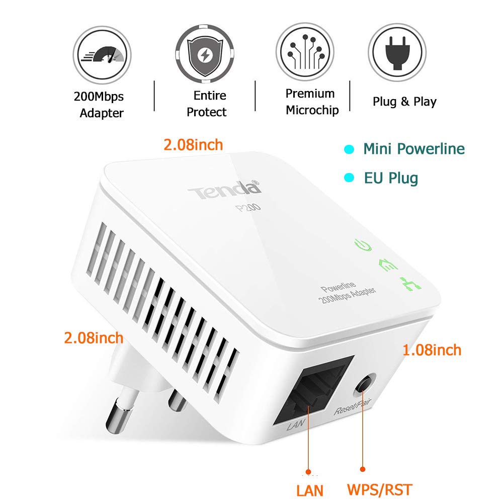 Tenda Powerline P200Kit 200Mbps Homeplug AV, AV200+1Porta, AV200+1Porta - Ilgrandebazar