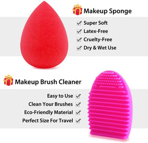 Pennelli Make Up BEAKEY Premium synthetic pennelli trucco fondazione cipria fard, ombretto, Set di pennelli make up, kit con spugnetta e Brush Egg (10 + 2 pezzi, nero/argento)