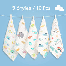 Carica l'immagine nel visualizzatore di Gallery, Caiery 10pz Mussole Neonato/ Asciugamani da bagno per bambini 30cm*30cm, extra morbidi, in mussola di cotone organico naturale, per pelli sensibili, 6strati/Criptata