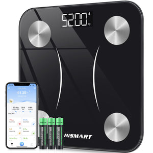 Bilancia Pesapersone Digitale Professionale, INSMART Bilancia Impedenziometrica Smart Bluetooth con 13 Indici di Misurazione Pesa Persone, Massa Grassa e Magra, BMI, Massa Muscolare o Ossea, 180KG