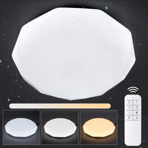 Albrillo Plafoniera LED Soffitto Dimmerabile - 24W 1600 Lumen Lampada Soffitto con Stelle, Telecomando con 3 Tempertura di Colore e Regolazione della Luminosità, Luce Notturna, per Camera da Letto