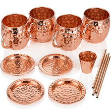 Carica l&#39;immagine nel visualizzatore di Gallery, Bicchieri di rame Moscow Mule Include 4 bicchieri, 4 sottobicchieri, 4... - Ilgrandebazar