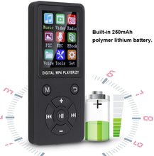 Carica l'immagine nel visualizzatore di Gallery, FOLOSAFENAR Musica T1 Lettore MP3 MP4 Supporto BT Memoria 32G Pulsanti a Otto diagrammi ， Mini MP4 Portatile ， Supporto Scheda di Memoria 32G ， Supporto per Musica, Radio(Nero)