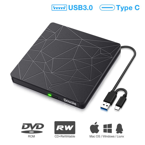 SAWAKE Masterizzatore DVD CD Externo， USB 3.0 & Type C Dual Port Unità Ligne