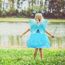 Carica l&#39;immagine nel visualizzatore di Gallery, VOWOV Costumi di ali di fata della ragazza di Halloween per vestire il costume della festa di compleanno, 3-10 anni Blu