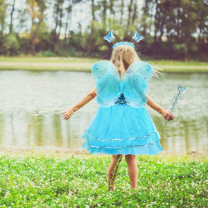 VOWOV Costumi di ali di fata della ragazza di Halloween per vestire il costume della festa di compleanno, 3-10 anni Blu