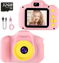 Carica l'immagine nel visualizzatore di Gallery, Fotocamera per Bambini Fotocamera Digitale Portatile con Scheda SD 32 GB TF Card HD da 2 Pollici 1080P Mini Ricaricabile Videocamera per Giocattoli Regalo Ragazzi Ragazze da 3 a 12 Anni (Rosa)