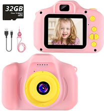Carica l'immagine nel visualizzatore di Gallery, Fotocamera per Bambini Fotocamera Digitale Portatile con Scheda SD 32 GB TF Card HD da 2 Pollici 1080P Mini Ricaricabile Videocamera per Giocattoli Regalo Ragazzi Ragazze da 3 a 12 Anni (Rosa)
